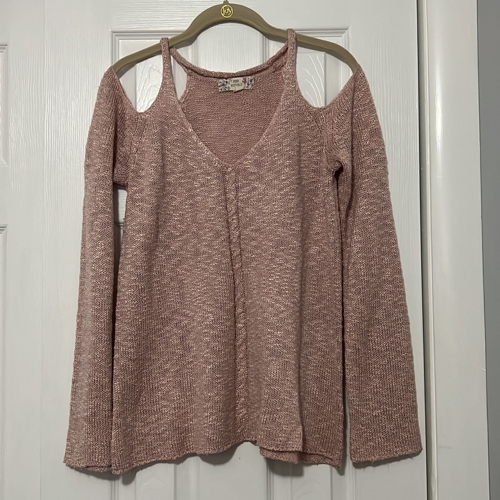 Pink cold shoulder sweater